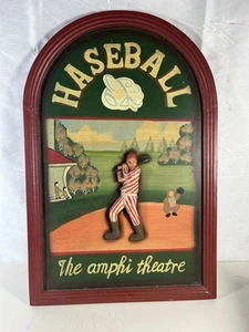 Wooden Haseball The Amphi Theatre Baseball Painted Sign Display 24”x16” - Picture 1 of 7