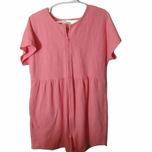 Stan Herman Short Sleeve Zip Front Lounge Dress Robe Coral Size L XL Drop Waist - Picture 1 of 11