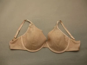 36DD SOMA Womens Beige Lace Lined Underwire Plunge Back Closure Demi Bra 7H - Picture 1 of 8