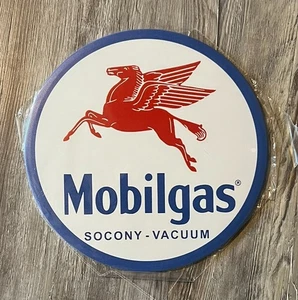 Mobilgas Mobil Socony Vacuum 12" Diameter Novelty Hem Wrapped Metal Sign New! - Picture 1 of 2