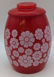 Vintage Bartlett Collins Red White Diasy Flower Power Glass MCM Cookie Jar - Picture 1 of 12