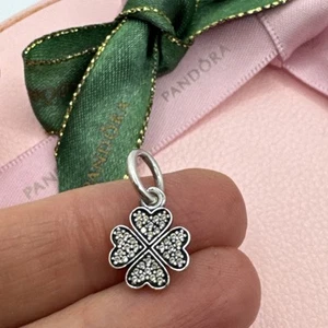 Pandora Sparkling Lucky Pave Love Clover Dangle Silver Charm 791309CZ Genuine - Picture 1 of 7