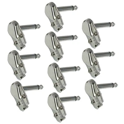 10 Pcs 6.35mm 1/4" Mono Plug Right Angle Guitar Connector Audio Metal Nickel - Image 1 of 2