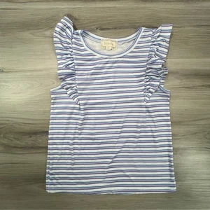 Kids Girls Btwween Striped Ruffle Sleeve Tee Top Size 10/12 - Picture 1 of 6