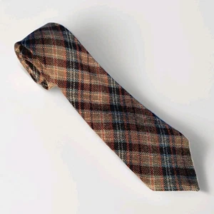 Ermenegildo Zegna Wolle Schottenkaro Krawatte braun marine rost himmelblau Made in Italy  - Bild 1 von 8