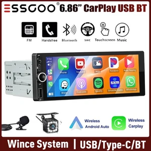 6.8" Single 1 Din Car Stereo Radio USB Bluetooth Audio CarPlay AUX-IN FM+MIC&CAM - Picture 1 of 14