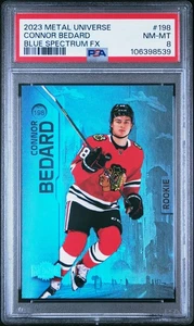 📈👀POP2 2023-24 Skybox Metal Universe - Connor Bedard #198 Blue Spectrum Fx RC - Foto 1 di 6