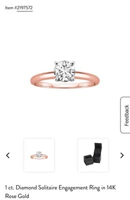 Juego de anillos de compromiso: oro rosa solitario de diamantes Nat de 14 kr 1 quilate con 10 kr 1/6 ct 2 mm Foto 1 de 4