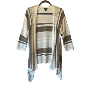 Torrid Open front caridigan sweater 2X Beige white striped 3/4 sleeves Womens - Picture 1 of 7