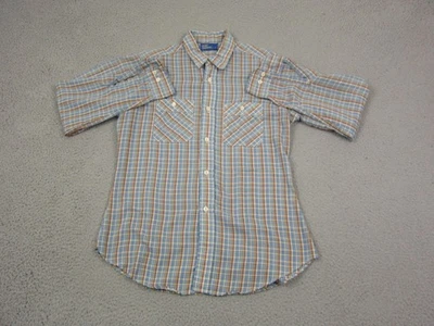Vintage JC Penney Shirt Mens Large Blue Check Disco Leisure 70s 80s Plain Pocket - Image 1 of 4