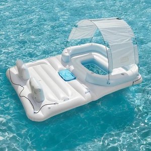 4 Personen Aufblasbare Party Insel Schwimmer mit Getränkehaltern, Rückenlehnen & Sonnenschutz - Bild 1 von 8
