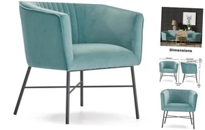 Leone Upholstered Accent Chair, Velvet Tufted Comfy Back Cushion Seaglass Teal - Picture 1 of 8