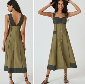 Anthropologie 18W Colorblocked Green Utility Women’s Overall Midi Dress 1X 16W - Picture 1 of 9