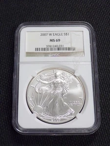 2007-W AMERICAN SILVER EAGLE 1oz .999 FINE SILVER NGC GRADED MS69 $1 COIN USA - Picture 1 of 2