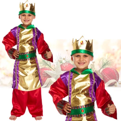 Boys KING COSTUME Wise Man Fancy Dress Kids Child Nativity Play Book Week Outfit - Image 1 of 4