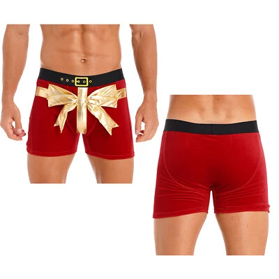 Para Hombres Navidad Navidad Disfraz Terciopelo Boxer Calzoncillos Moño Papá Noel Muñeca Pantalones Cortos Foto 1 de 4