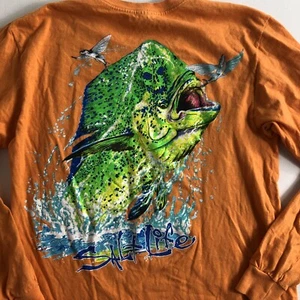 Salt Life Mens Medium Orange Long Sleeve Mahi Mahi Fish Graphic T Shirt - Picture 1 of 7