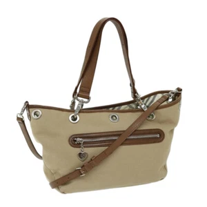 BURBERRY Blue Label Shoulder Bag Canvas 2way Beige Auth yb537 - Picture 1 of 20