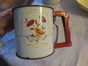 Vintage Androck Hand-i-Sift Tin Litho screen Flour Sifter floral design LUD - Picture 1 of 4