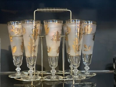 Juego de 8 vasos Pilsner vintage de follaje dorado LIBBEY. Caja Original Foto 1 de 4