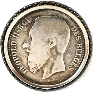 Münzbrosche Brosche Münze 2 Francs Silber Belgien Leopold II. 1867 Silberfassung - Picture 1 of 2