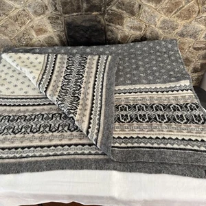 ICEWEAR 100% Icelandic Wool Gray Cream Tan Scandinavian Design Throw Blanket - Picture 1 of 11