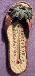 Thermometer braun Palme Flip Flop mit Blume klein Wandbehang Veranda Vintage - Bild 1 von 5