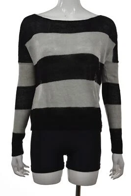 Theory Emogen S Spiral Womens Sweater Size P Black Gray Striped Boat Neck Linen - Image 1 of 4