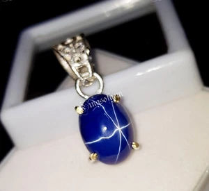 Piedra preciosa suelta de plata Garman ovalada zafiro azul natural de 6 estrellas de 17,50 quilates - Imagen 1 de 6