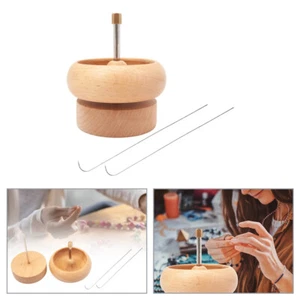 Wooden Beading Spinner Bowl DIY Bracelet Craft Tool w/ Stainless Steel Needles - Picture 1 of 12
