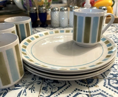 MCM Juego de 4 Platos Vintage con 4 Tazas Colección Cocina Snack Set Foto 1 de 4