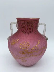 Rare Antique Victorian Mother Pearl MOP Cranberry Smooth Edge Hand Painted Vase - Picture 1 of 10