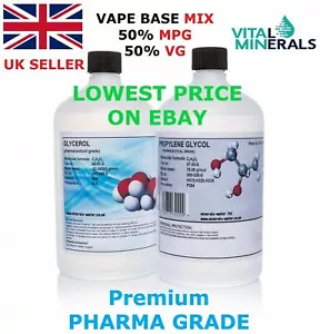 Vegetable Glycerine Propylene Glycol VG MPG PHARMA GRADE 50/50 1L VAPE BASE MIX - Picture 1 of 1
