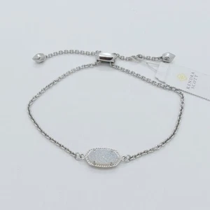 New Kendra Scott Elaina Silver Adjustable Chain Bracelet In White Drusy - Picture 1 of 4
