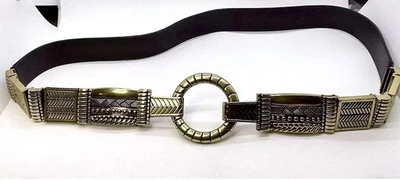 Chico's BOHO Design Women's Belt Stretch Brown Leather Gold Metal LG 38”-39” - Image 1 of 4