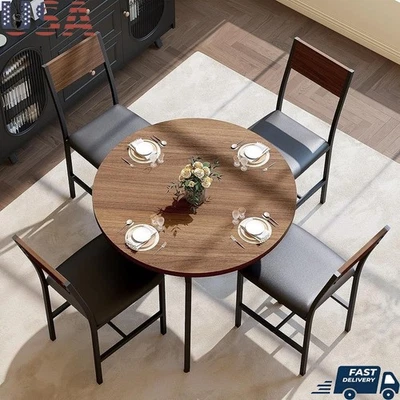Juego de mesa de comedor redonda de 5 piezas con sillas resistentes muebles de cocina cómodos EE. UU. Foto 1 de 4