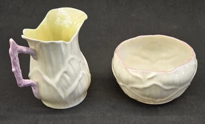 Belleek Lily Pink Creamer and Sugar - 3rd Black Mark 1926-1946 - Mint! - Picture 1 of 7