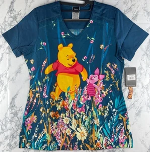 Tooniforms Size XS Winnie The Pooh & Piglet Floral Print Scrub V NeckTop - Picture 1 of 11