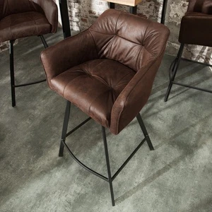 Retro Barstuhl LOFT 100cm braun Barhocker mit Armlehne Mikrofaser Metall Tresen - Bild 1 von 12
