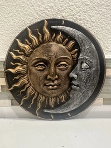 Sun And Moon 8” X 8” Celestial Zodiac Astrology Sculpture Wall Art Plaque Boho - Picture 1 of 7
