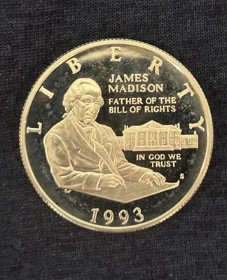 1993 S James Madison Bill of Rights Half Dollar 90% Proof - Image 1 of 2