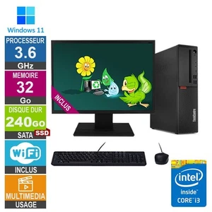 PC Lenovo M720s i3-8100 3.60GHz 32Go/240Go SSD Wifi W11 + Ecran 24 - Photo 1/1