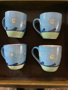 Set di 4 - K.I.C. Pennelli Sea Life Ocean Beach tazze nautiche dipinte a mano - Foto 1 di 4