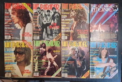 HIT PARADER MAGAZINE 1977 LOT OF 8 QUEEN, ROD STEWART, FRAMPTON WITH POSTERS - Image 1 of 4