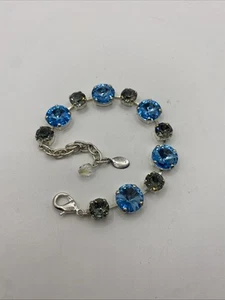 Vintage Beans Creations Bracelet Swarovski Crystal Blue and Gray 7” In - Picture 1 of 6