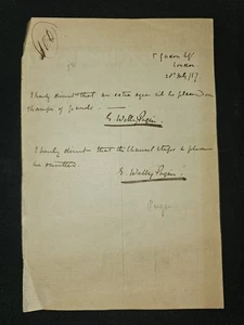 1857 George Wells Pugin Autogramm signed Notes - Gothic Revival Architect - Bild 1 von 1