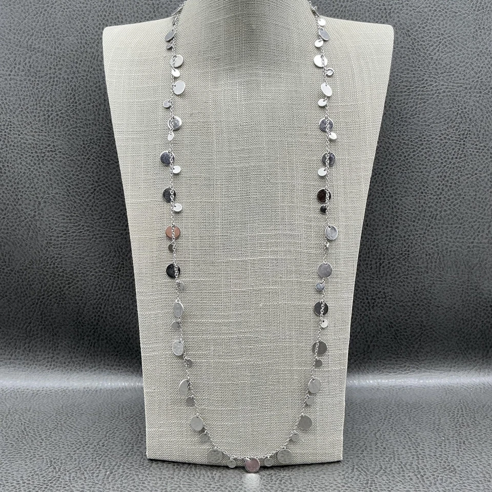 Lia Sophia Tono Plata Disco Dije Collar Largo Cadena Ajustable Mujer 30" Foto 1 de 4