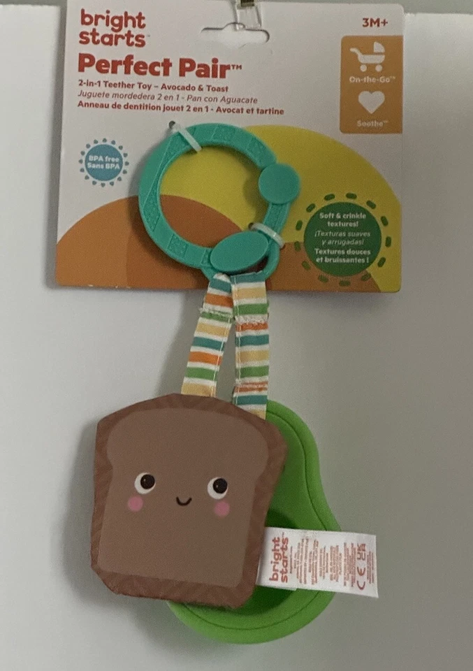 Bright starts perfect pair avocado and toast baby teething toy new 3m+ - Image 1 of 1