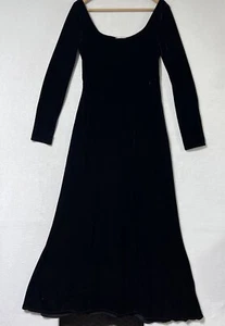Vintage Bruno Duluc Kush Velvet Dress Womens Medium Black Stretch Witchy Fairy - Picture 1 of 10