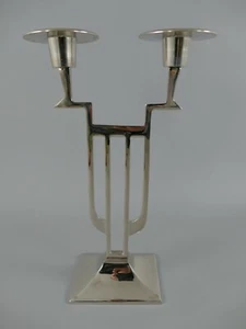 Kerzenleuchter Kerzenständer Silber Art Deco Bauhaus Kandelaber 2 flammig H.29cm - Bild 1 von 4